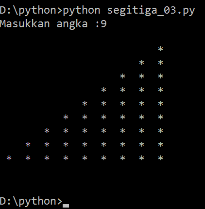 CodeSaya | Tutorial Membuat Segitiga Dengan Python - Versi Bintang